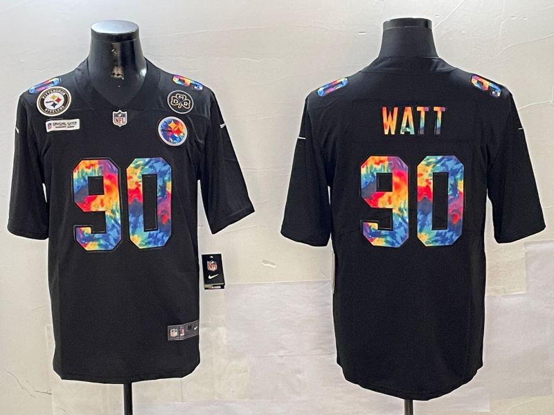 Men Pittsburgh Steelers #90 Watt Black Rainbow 2024 Nike Limited NFL Jersey style 4